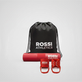 Rossi Athletics strength training bundle with barbell hip thrust pad, adjustable ankle straps and drawstring gym bag